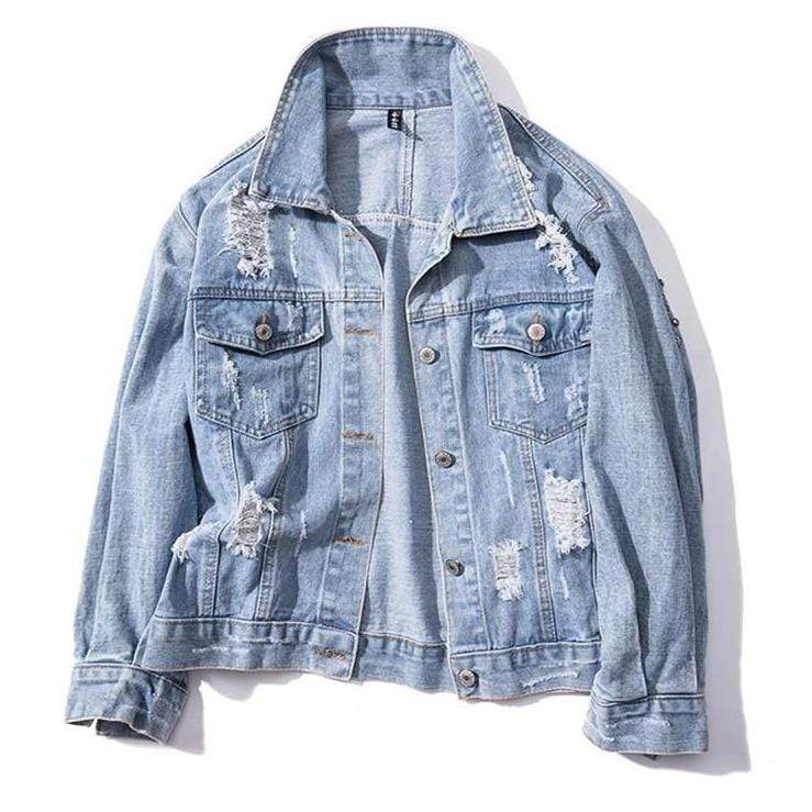 parine.pl Niebieski / XL Jeansowa Kurtka Oversize Z Ćwiekami