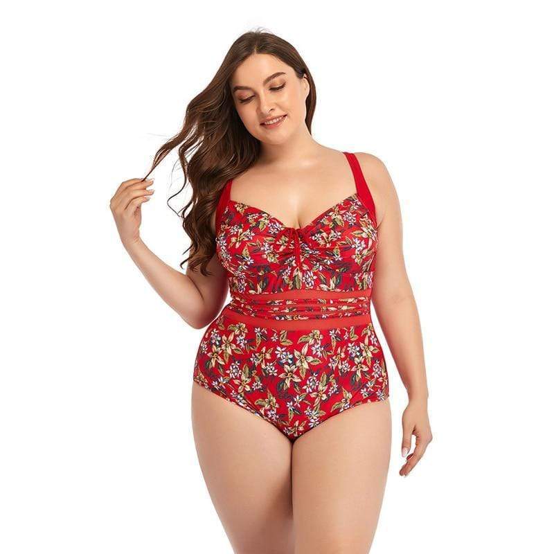 parine.pl 211 Jednoczęściowy Strój Kąpielowy Plus Size W Kwiatowe Wzory