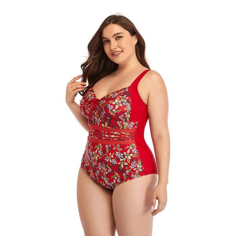 parine.pl 211 Jednoczęściowy Strój Kąpielowy Plus Size W Kwiatowe Wzory