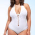 parine.pl 211 Biały / 4XL Jednoczęściowy Wiązany Strój Kąpielowy Plus Size