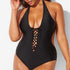 parine.pl 211 Czarny / 4XL Jednoczęściowy Wiązany Strój Kąpielowy Plus Size