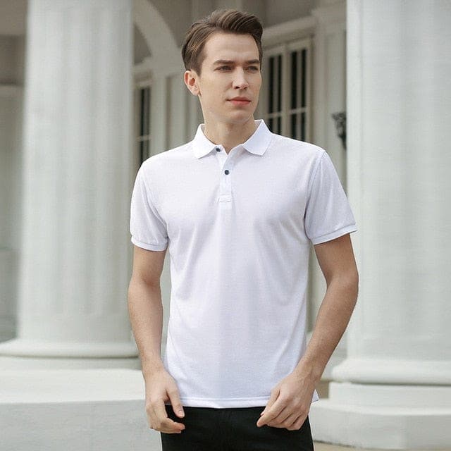 parine.pl Biały / XL Jednolite Polo Męskie Z Kołnierzem Zapinanym Na Guziki