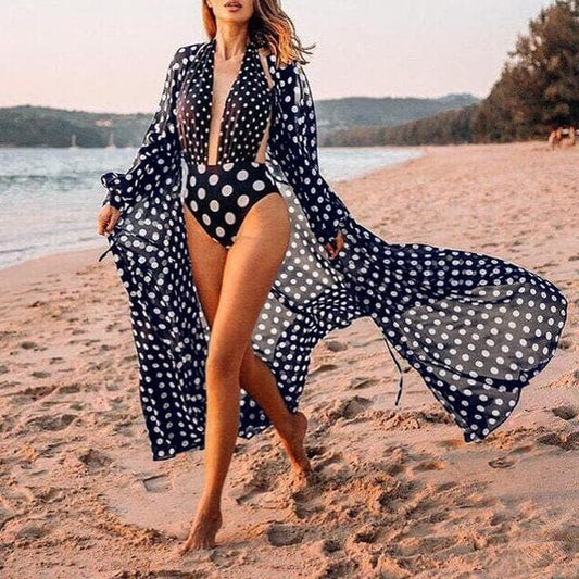parine.pl Granatowy / M Kimono Plażowe W Kropki