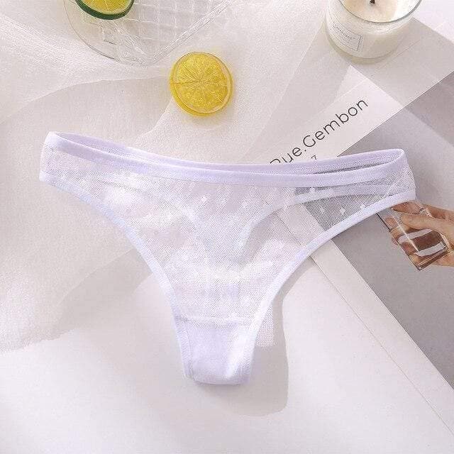 parine.pl 1772 Biały / XL Klasyczne Stringi Z Transparentnymi Elementami