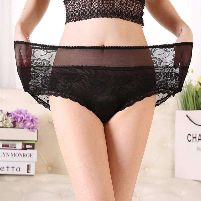 parine.pl 1772 Czarny / XL Koronkowe Figi Plus Size