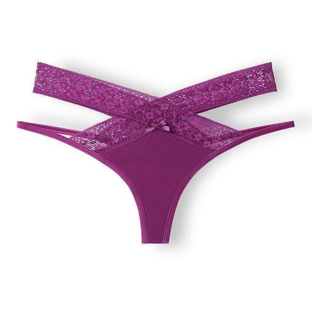 parine.pl 1772 Fioletowy / XL Koronkowe Stringi Z Ozdobnymi Paskami