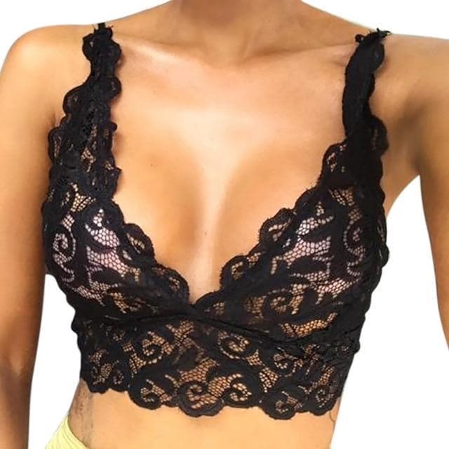 parine.pl 214 Czarny / L Koronkowy Biustonosz Braletka Plus Size