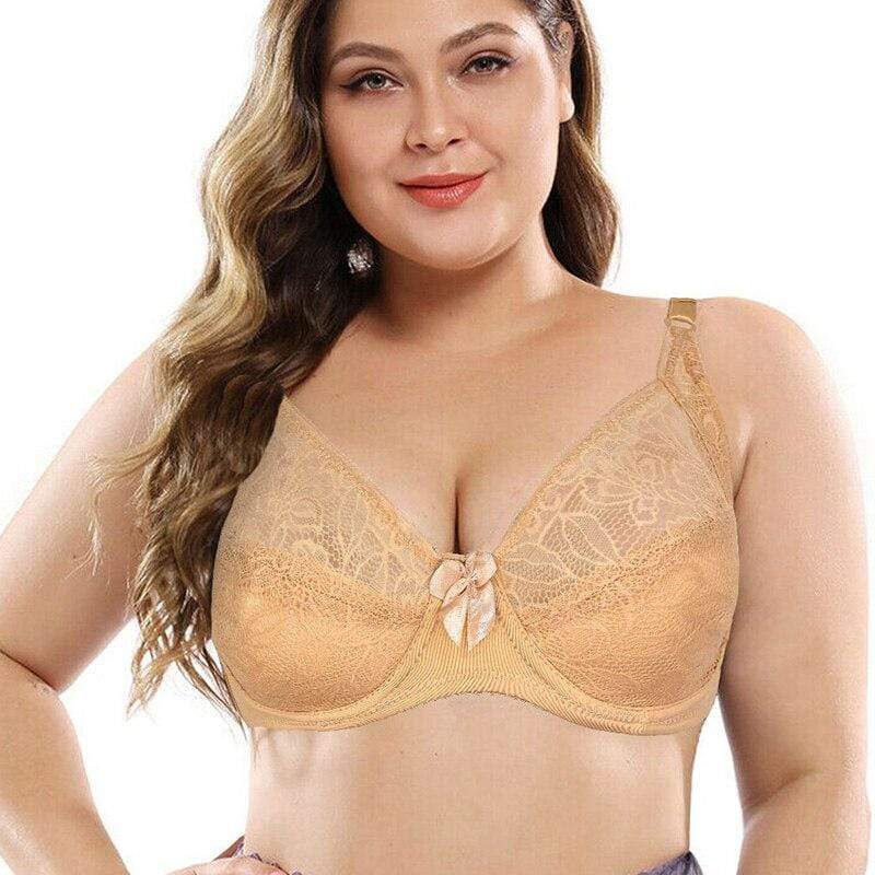 parine.pl Bielizna > Biustonosz > Plus Size Bra Beżowy / 105B Koronkowy Biustonosz Plus Size