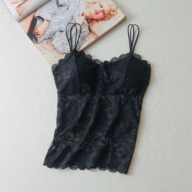 parine.pl 2580 Czarny / 2XL Koronkowy Top Do Spania