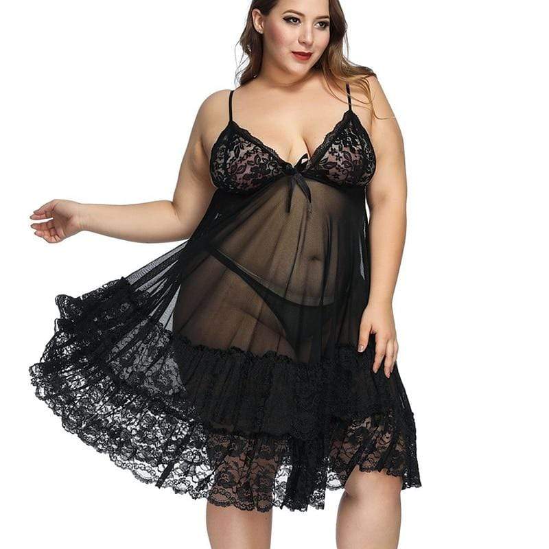 parine.pl 5513 Koszula Nocna Plus Size Transparentna Z Wyjątkową Koronką