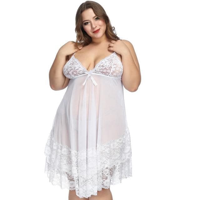 parine.pl 5513 Biały / 6XL Koszula Nocna Plus Size Transparentna Z Wyjątkową Koronką