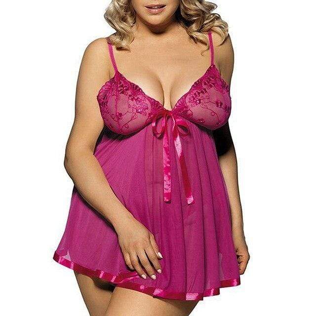 parine.pl 5513 Różowy / XL Koszula Nocna Plus Size Z Koronką Na Biuście