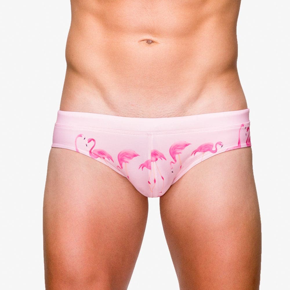 parine.pl Różowy / XL Krótkie Kąpielówki Męskie Z Flamingami