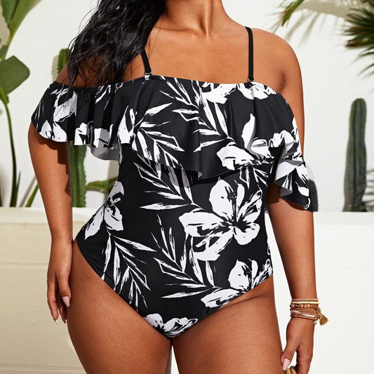 parine.pl Wzór 1 / 4XL Kwieciste Plus Size Bikini Z Falbanką