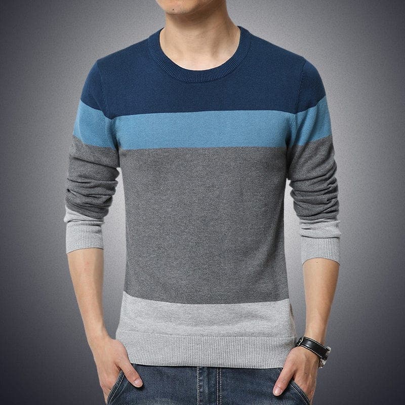parine.pl Niebieski / M Longsleeve Męski Z Bawełny W Paski