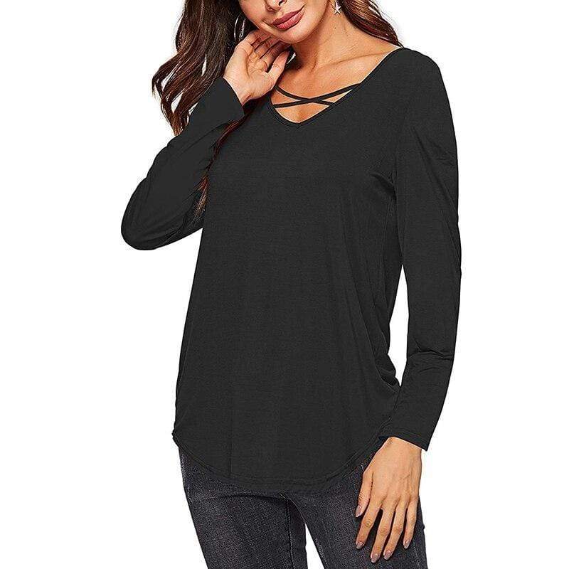 parine.pl Odzież > Bluzka long sleeve Czarny / XL Luźna Bluzka Z Długim Rękawem