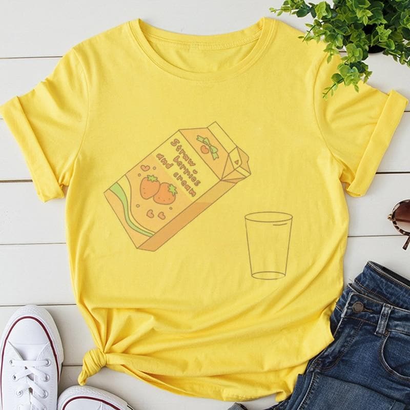 parine.pl Odzież > Koszulka Żółty 1 / M Luźny T-shirt Z Nadrukiem