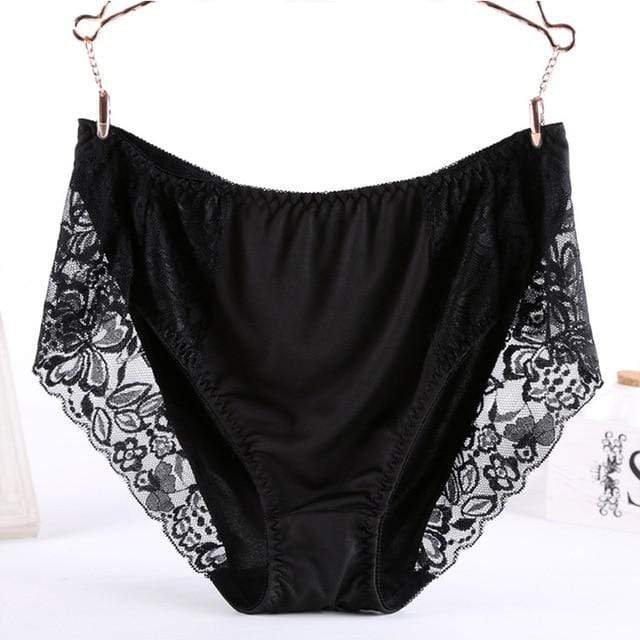 parine.pl 1772 Czarny / XXL Majtki Plus Size Z Koronkowymi Bokami