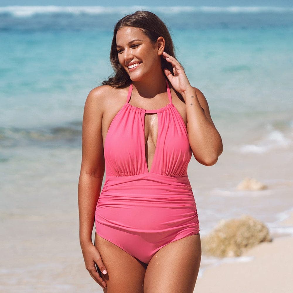 parine.pl Jasnoróżowy / 4XL Plus Size Bikini W Jednolitym Kolorze