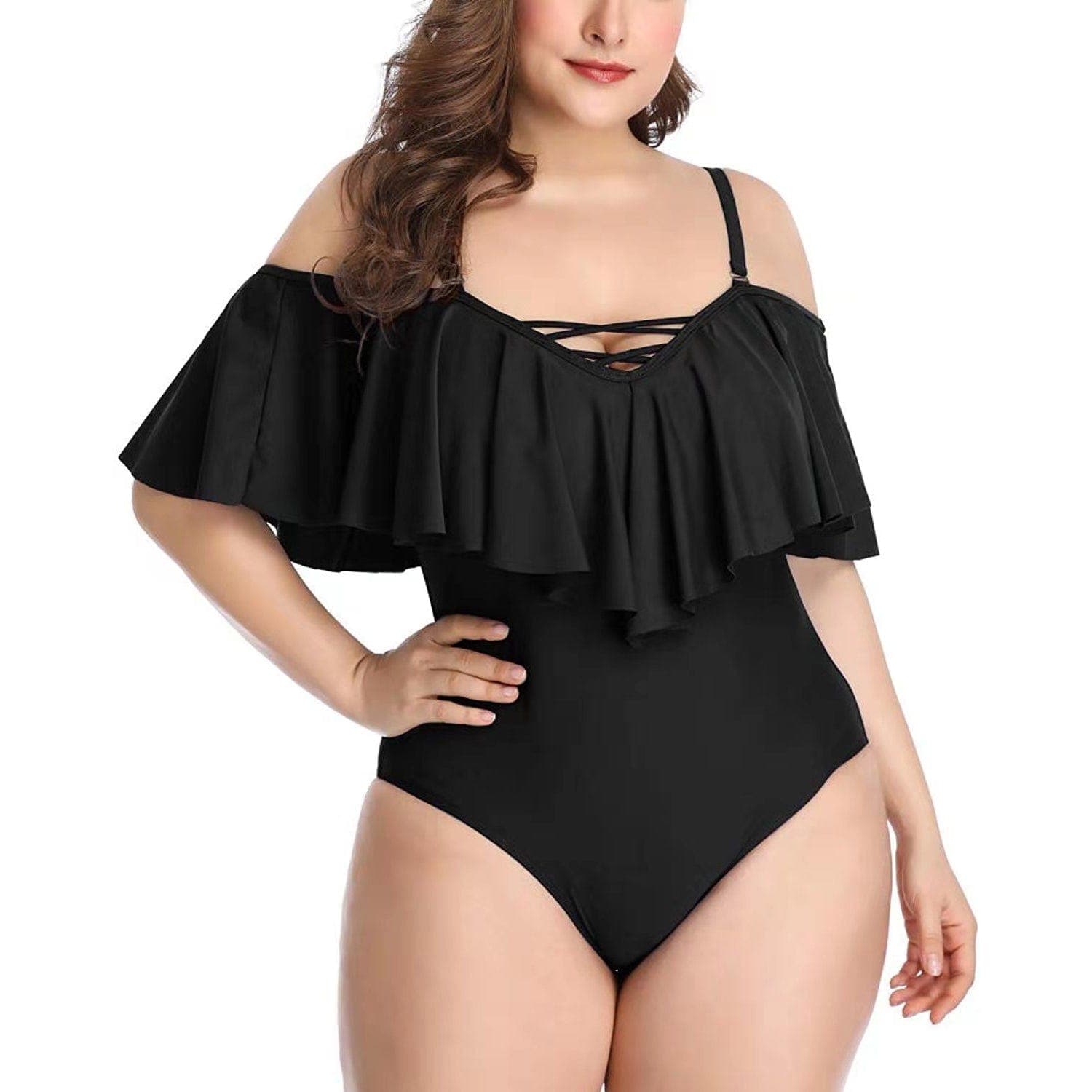 parine.pl Czarny / 5XL Plus Size Bikini Z Falbaną