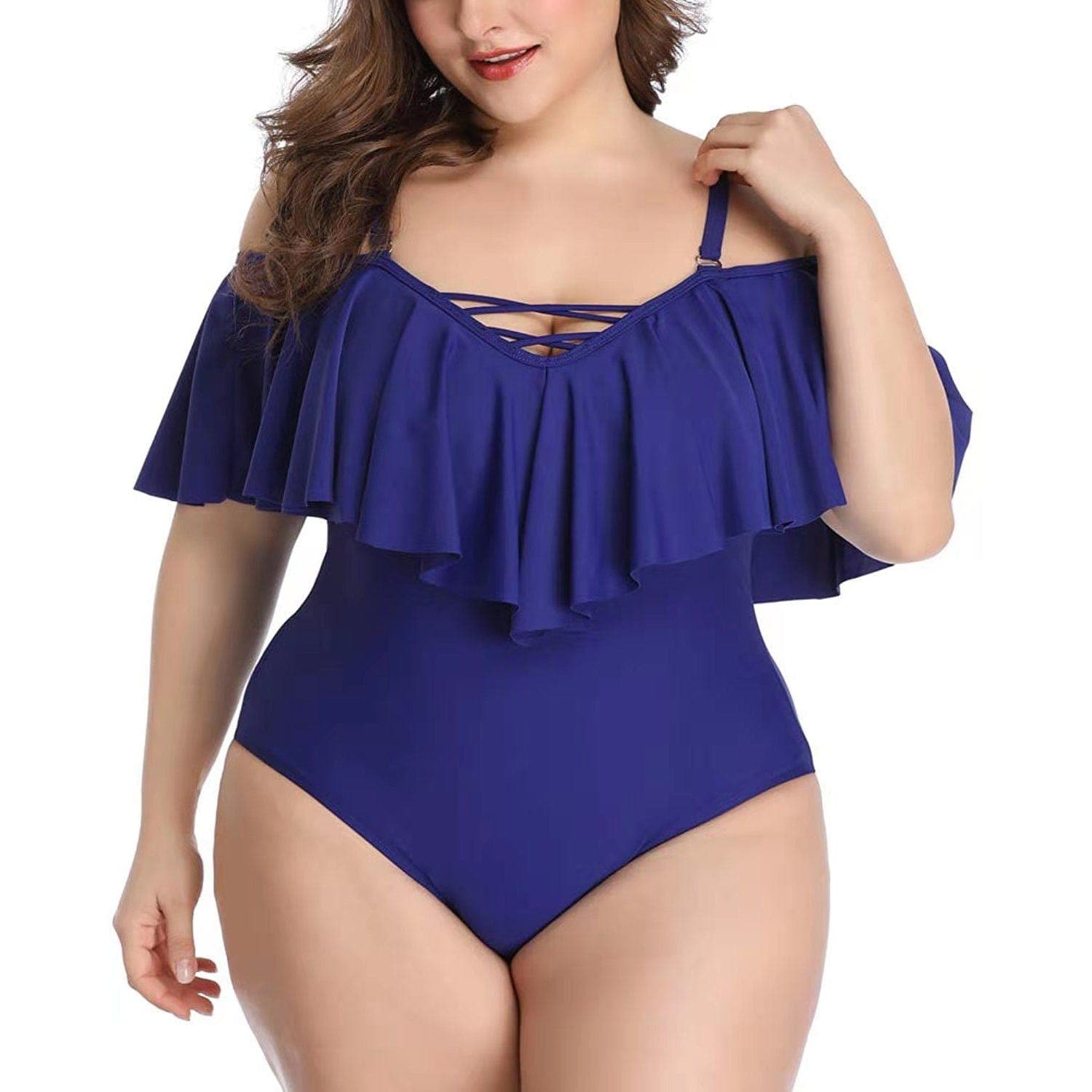 parine.pl Niebieski / 5XL Plus Size Bikini Z Falbaną