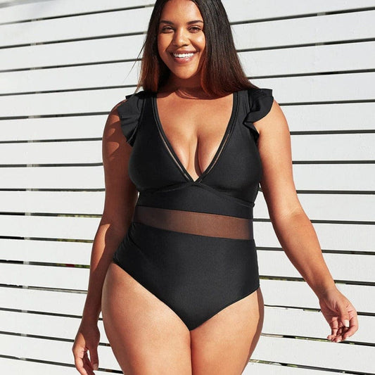 parine.pl Czarny / L Plus Size Bikini Z Falbanką I Siateczką