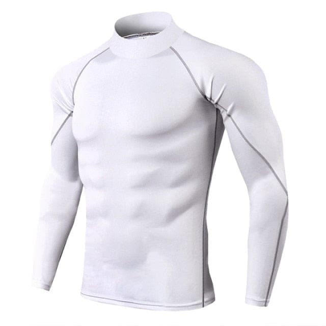 parine.pl Biały / L Przylegający Do Ciała Longsleeve Męski Z Golfem