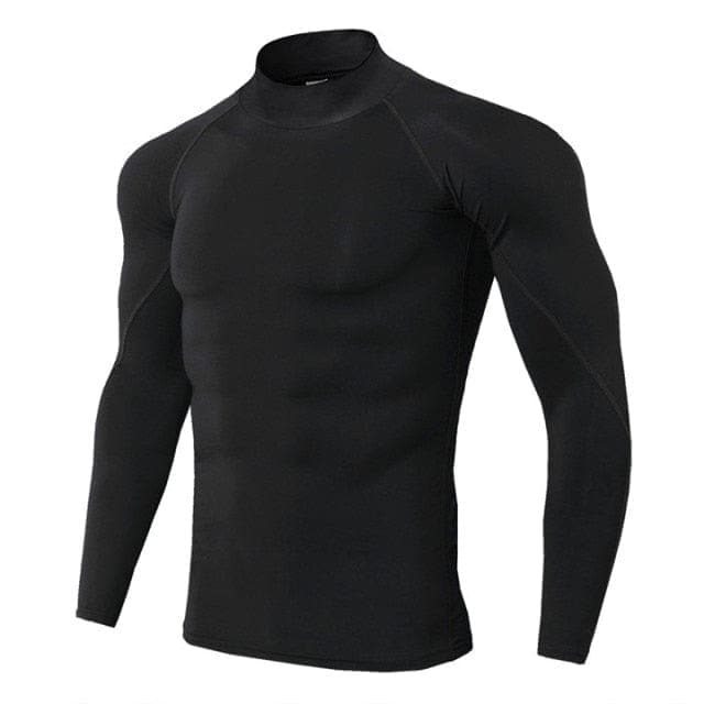 parine.pl Czarny 4 / XXL Przylegający Do Ciała Longsleeve Męski Z Golfem