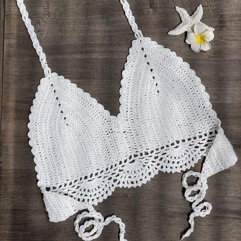 parine.pl 211 Biały / XL Ręcznie Szydełkowana Góra Bikini
