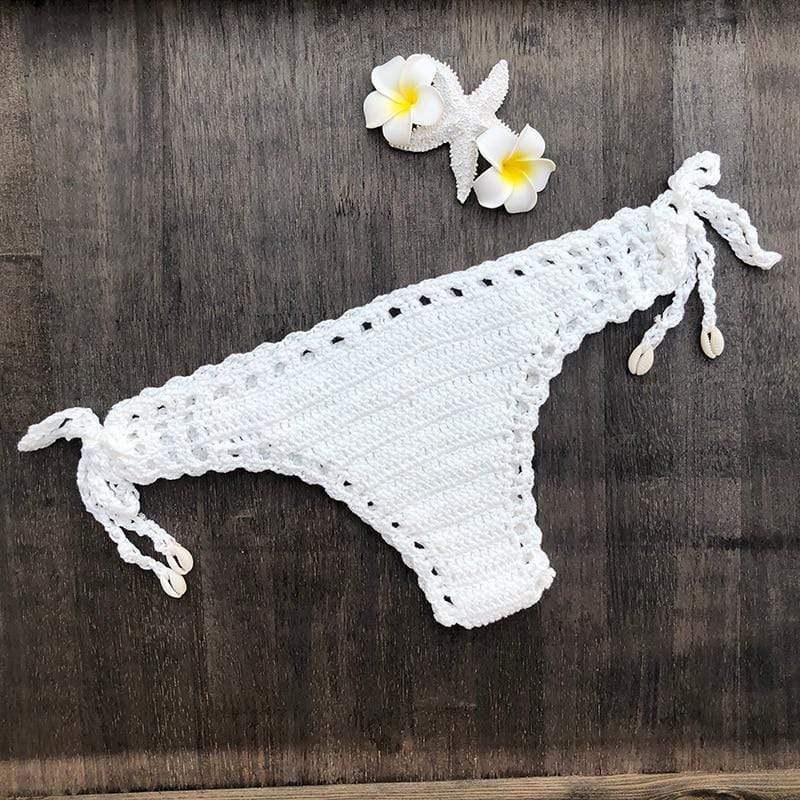 parine.pl 211 Biały / S Ręcznie Szydełkowany Wiązany Dół Bikini