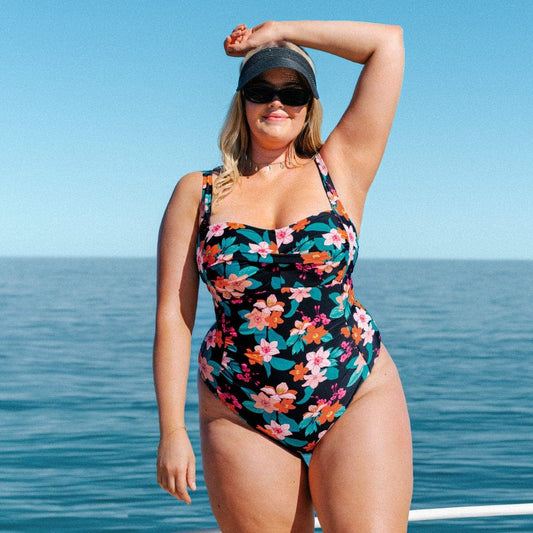 parine.pl Czarny / L Regulowane Plus Size Bikini W Kwiaty