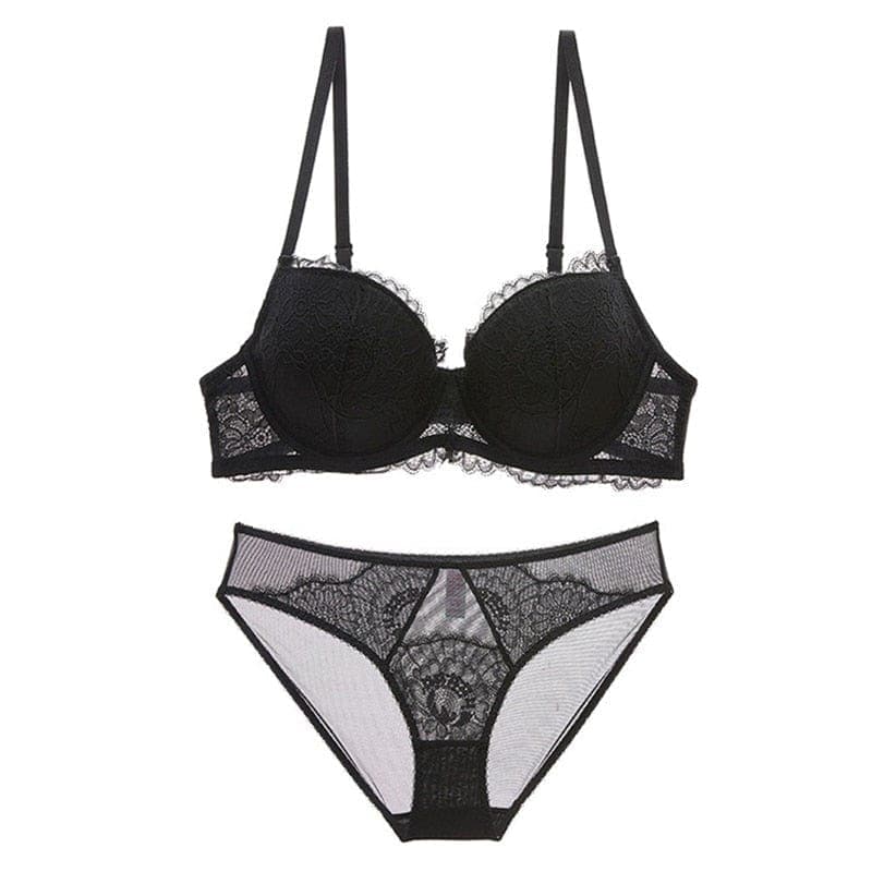 parine.pl Czarny / B85 Regulowany Komplet Bielizny Koronkowej Push Up