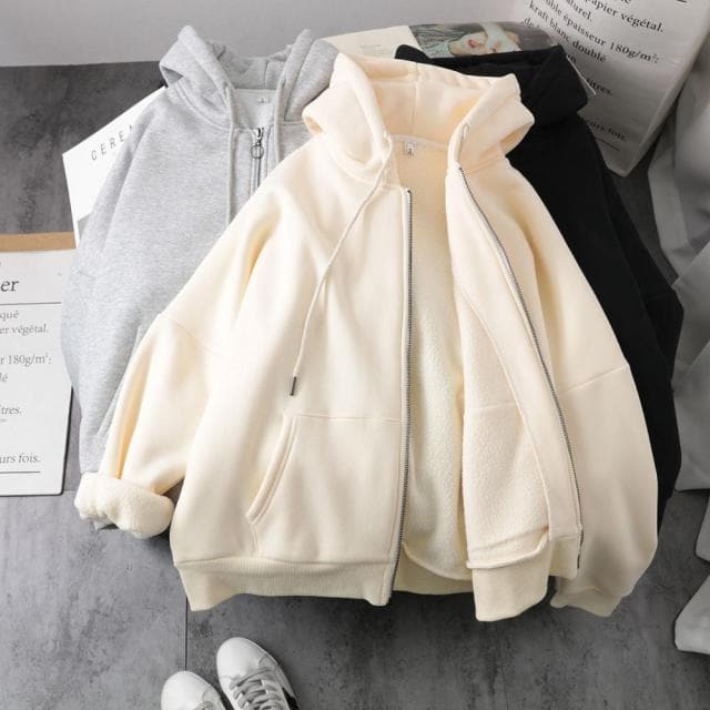 parine.pl Odzież > Bluza Beżowy / XXL Rozpinana Bluza Z Kapturem