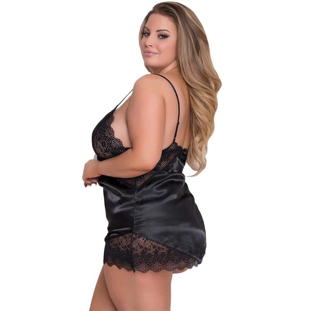 parine.pl 5513 Satynowa Koszula Nocna Plus Size Z Koronkowym Wykończeniem