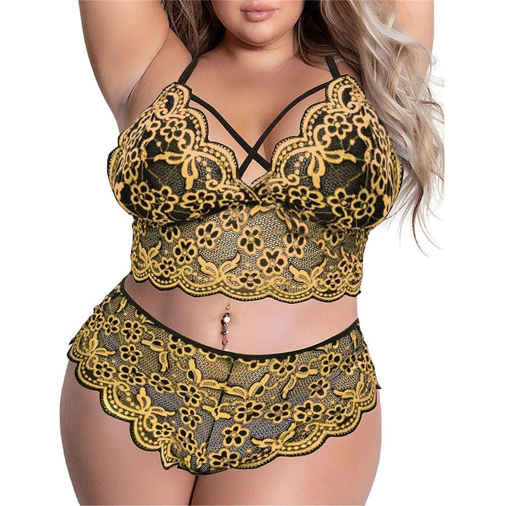 parine.pl Żółty / 3XL Seksowny Komplet Bielizny Koronkowej Push Up