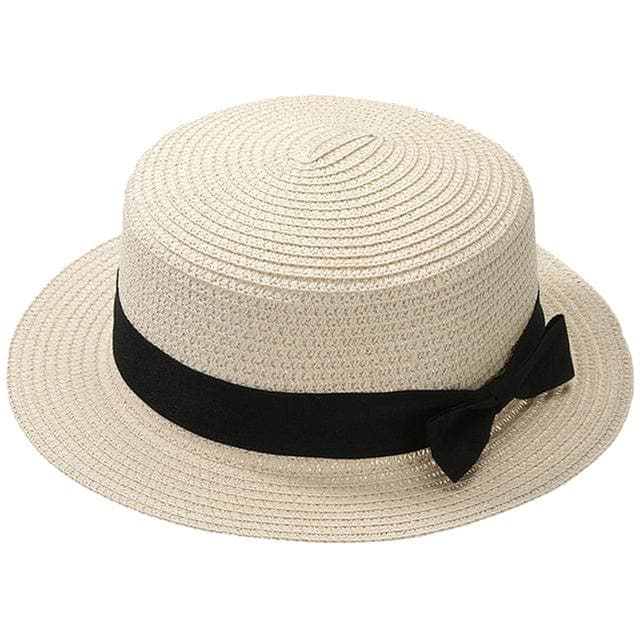 parine.pl Biały / 55-58 cm Słomiany Kapelusz Plażowy Z Kokardą