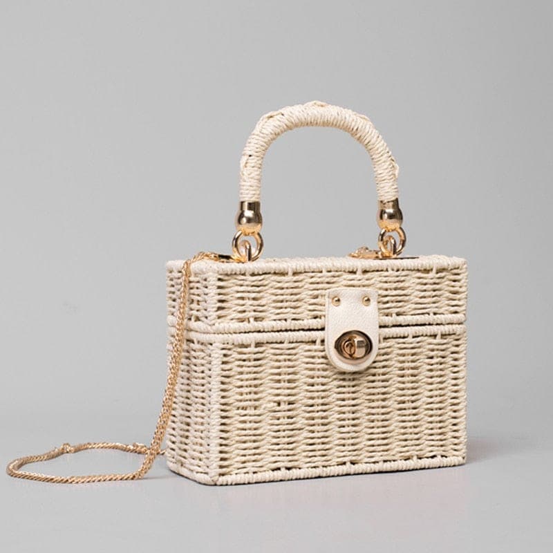 parine.pl Beżowy Słomiany Kuferek Ze Zdobieniem W Stylu Vintage