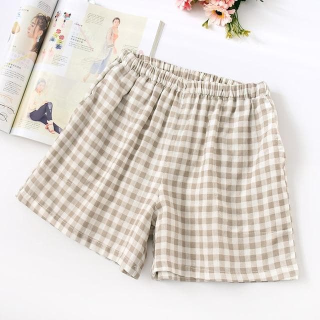 parine.pl 1578 Beżowy / M Spodenki Do Spania W Kratę