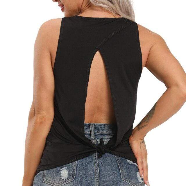 parine.pl Sport > Top Czarny / XL Sportowy Top Z Rozcięciem Na Plecach