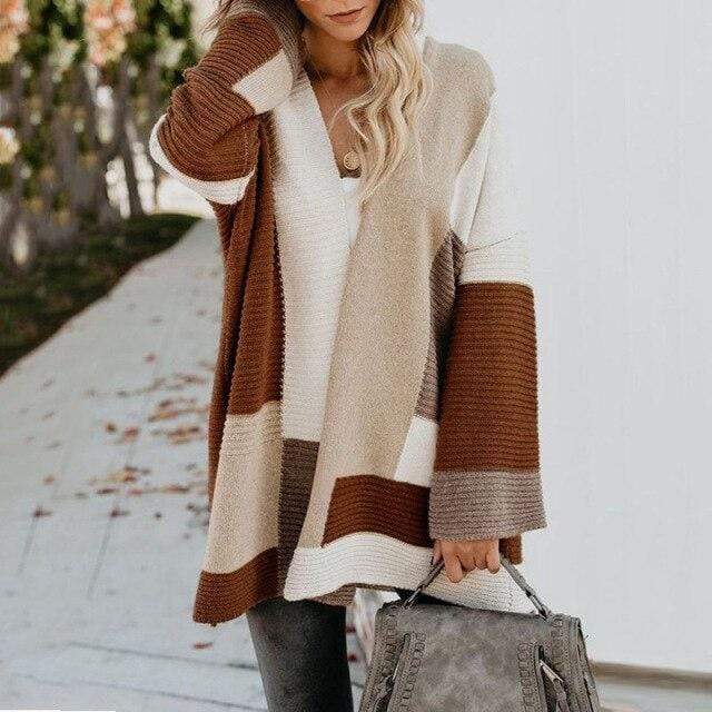 parine.pl Wzór 1 / 3XL Sweter Kardigan Z Szerokimi Rękawami