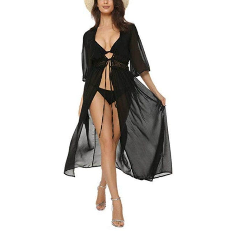 parine.pl Czarny / XXL Wiązana Narzutka Boho