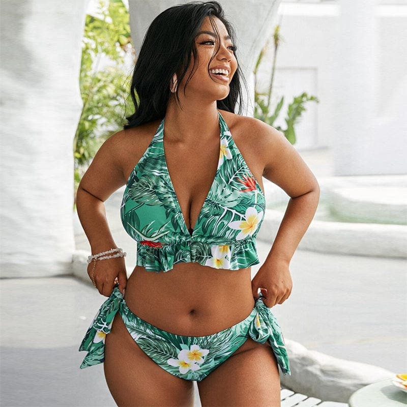 parine.pl Wiązane Plus Size Bikini W Kwiaty