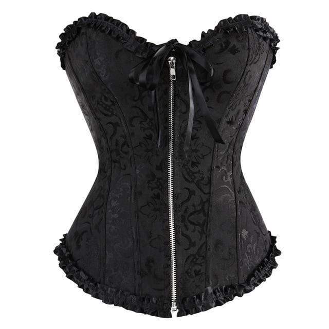 parine.pl 1578 Czarny / XXL Wiązany Gorset W Ozdobne Wzory