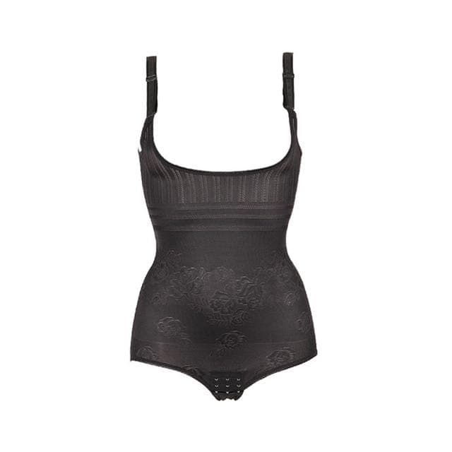 parine.pl 1578 Czarny / 3XL Wyszczuplające Body W Kwiatowe Wzory