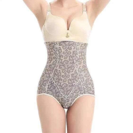 parine.pl 1578 Szary / 4XL Wyszczuplające Majtki Z Wysokim Stanem W Kwiatowe Wzory