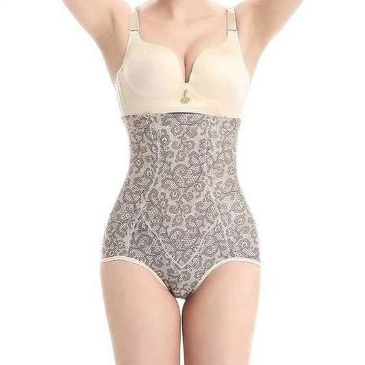 parine.pl 1578 Szary / 4XL Wyszczuplające Majtki Z Wysokim Stanem W Kwiatowe Wzory