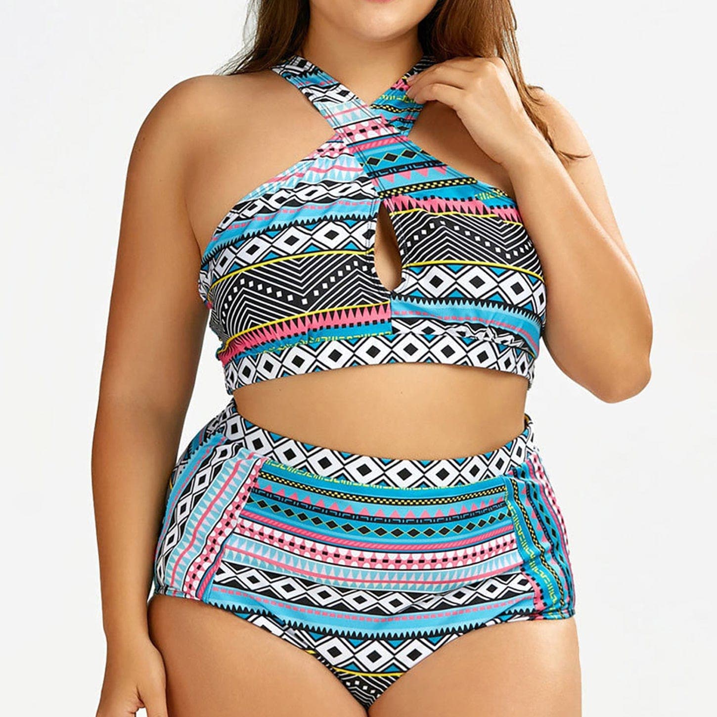parine.pl Wzorzyste Plus Size Bikini Z Wycięciem Na Dekolcie