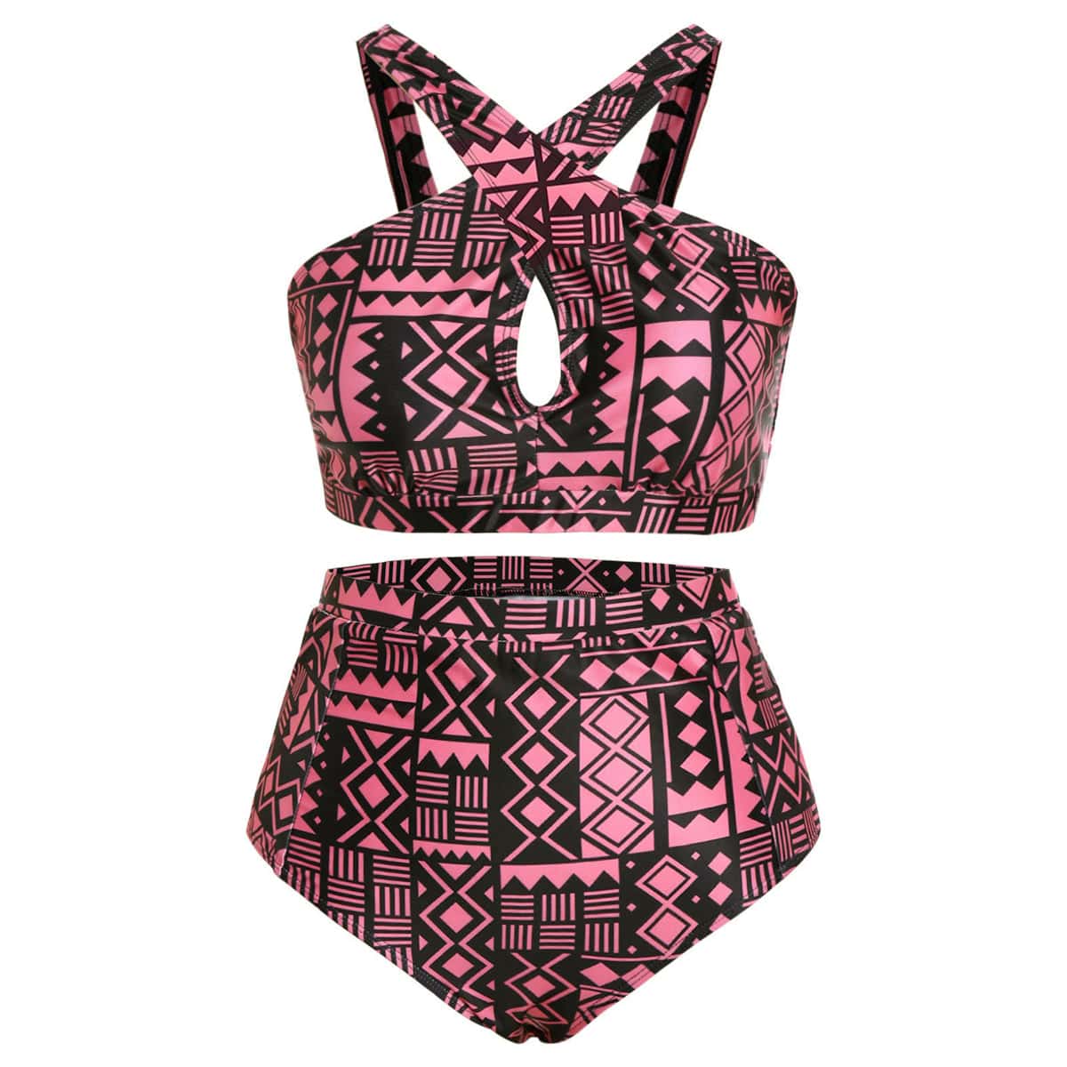parine.pl Różowy / XL Wzorzyste Plus Size Bikini Z Wycięciem Na Dekolcie